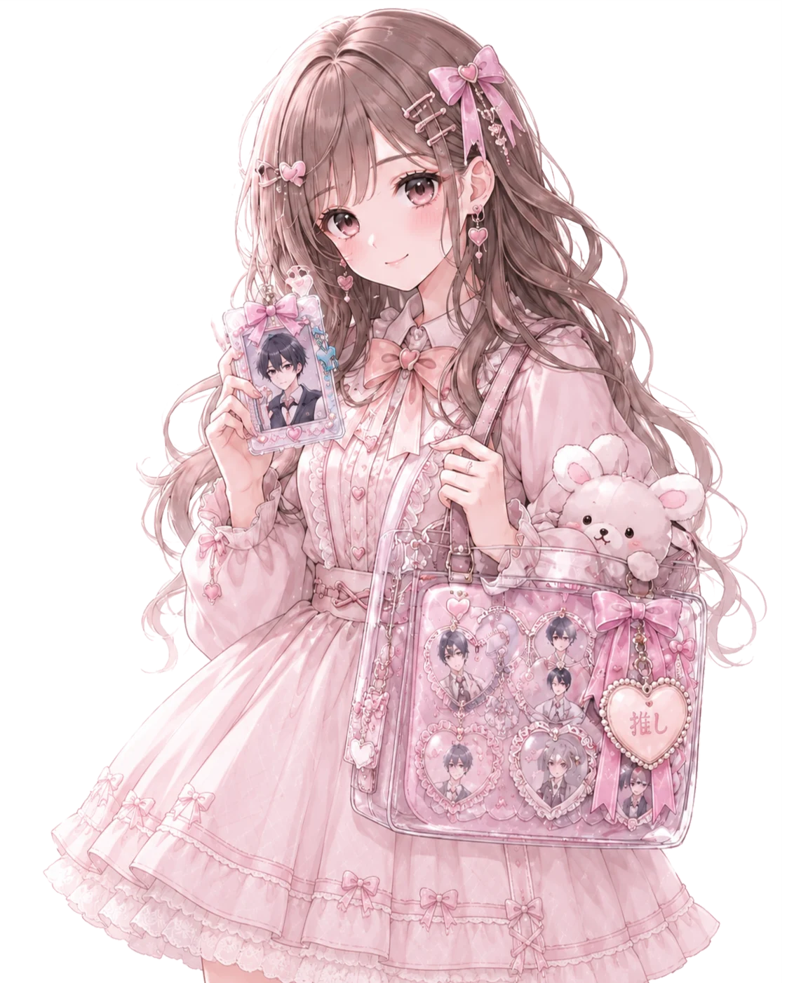 推しグッズを身につけたホビ活の女の子のイラスト